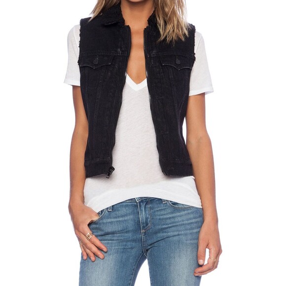 New NWT 228 Womens True Religion Jeans Designer L Black Vest Sherpa Lined Jacket - Picture 1 of 8